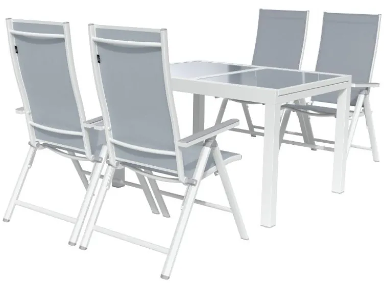 Alu-Set »Houston«, 5-teilig - Ausziehtisch & 4 Klappsessel, weiß