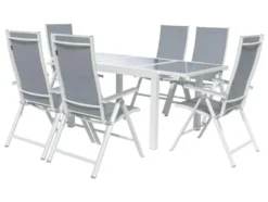 Alu-Set »Houston«, 7-teilig - Ausziehtisch & 6 Klappsessel, weiß
