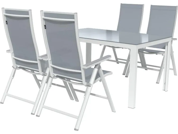 Alu-Set »Houston«, 5-teilig - Standardtisch & 4 Klappsessel, weiß