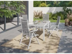 Alu-Set »Houston«, 5-teilig - Standardtisch & 4 Klappsessel, weiß