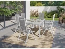 Alu-Set »Houston«, 7-teilig - Standardtisch & 6 Klappsessel, weiß