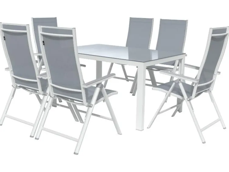 Alu-Set »Houston«, 7-teilig - Standardtisch & 6 Klappsessel, weiß