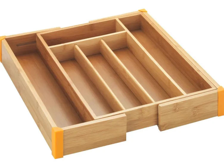 Ausziehbarer Bambus-Besteckkasten mit 5 bis 7 Fächern, 25,7-38,5 x 5,1 x 35,7 cm