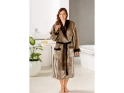 Bademantel, unisex, Seiden-Feeling, mit Schalkragen, 2 Taschen und Gürtel