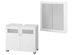 Badezimmer-Set »Basel«: Waschbeckenunterschrank & Spiegelschrank mit 6 Glas-Einlegeböden