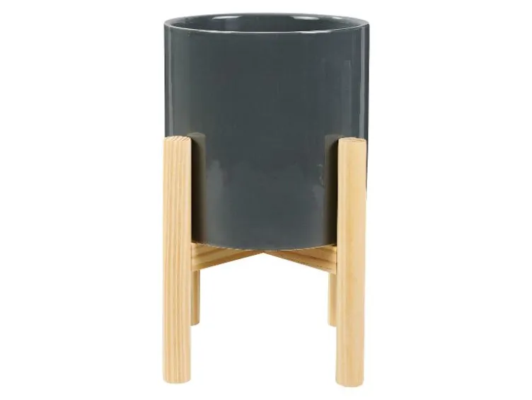 Übertopf mit Gestell, aus glasierter Keramik