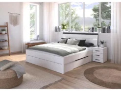 Corvo Bett inkl. Sockelschubladen und LED-Beleuchtung Weiß Breite 185 cm/Höhe 102 cm