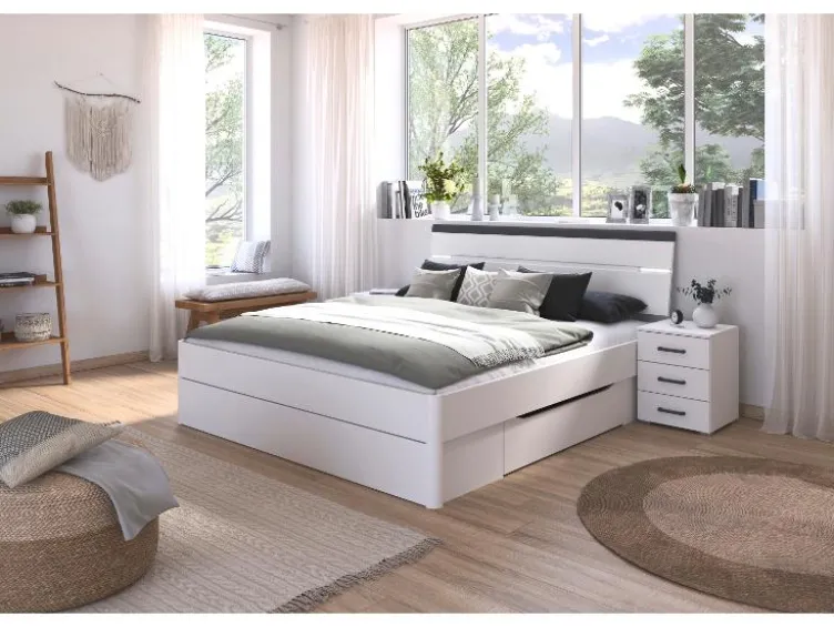 Corvo Bett inkl. Sockelschubladen und LED-Beleuchtung Weiß Breite 185 cm/Höhe 102 cm