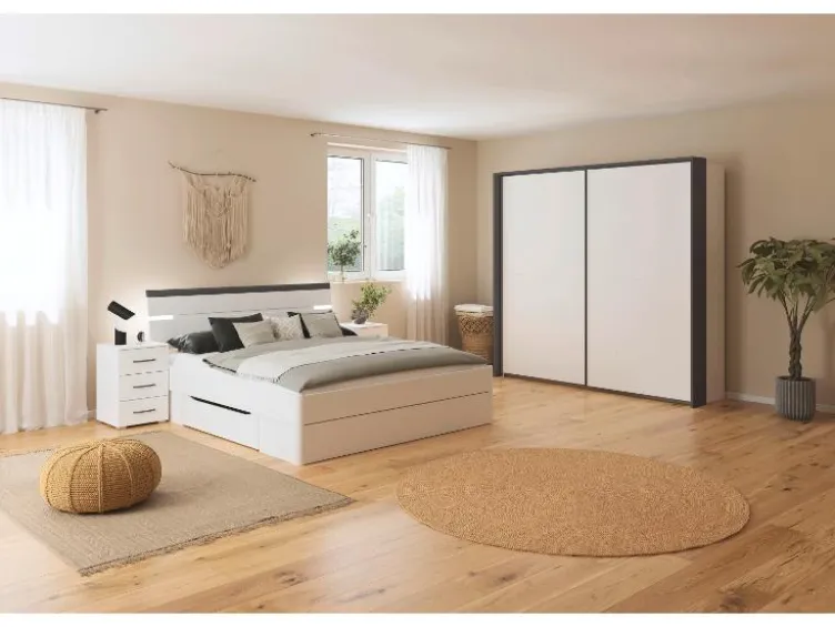 Corvo Bett inkl. Sockelschubladen und LED-Beleuchtung Weiß Breite 185 cm/Höhe 102 cm