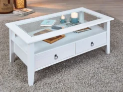 Couchtisch mit Sicherheitsglas und Schubladen