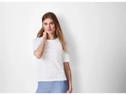 Damen Ajour-Pullover, aus reiner Baumwolle