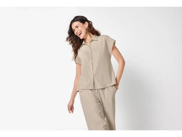 Damen Bluse mit Leinen