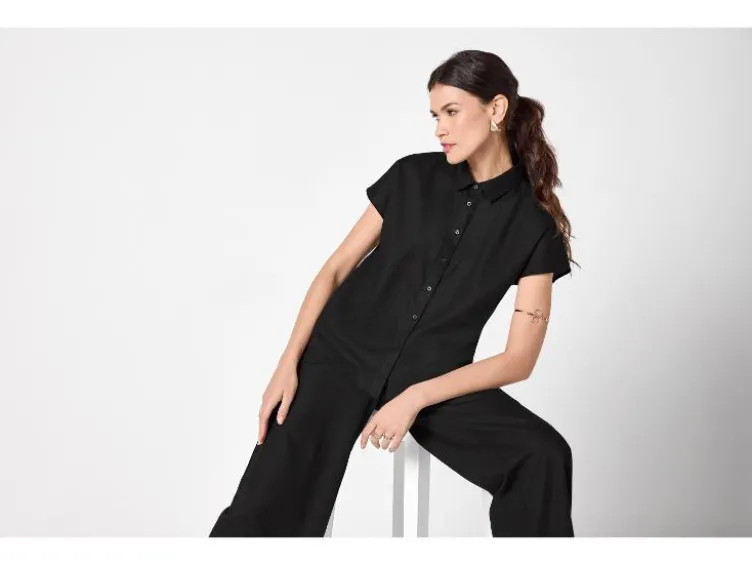 Damen Bluse mit Leinen