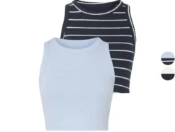 Damen Crop-Tops, 2 Stück, gerippt