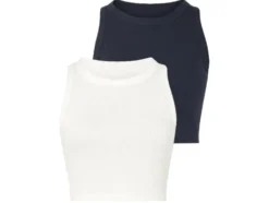 Damen Crop-Tops, 2 Stück, gerippt