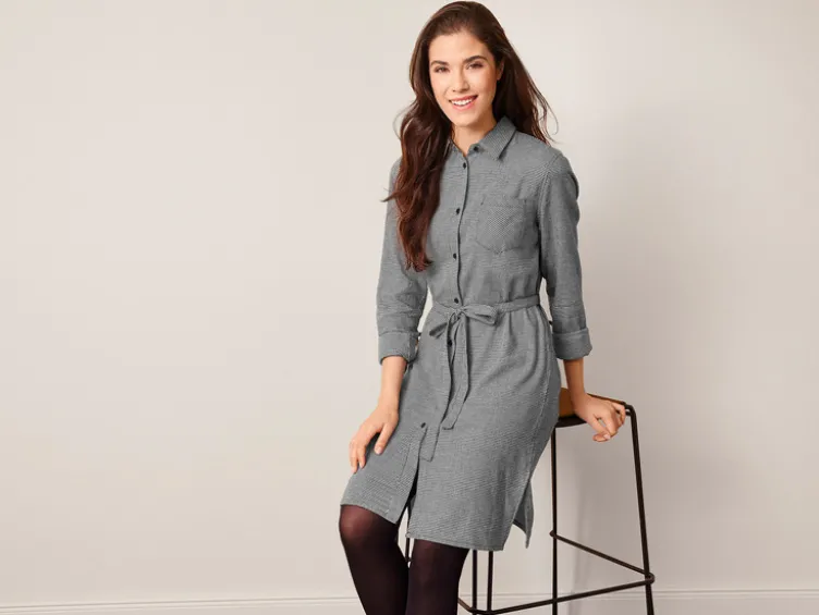 Damen Flanell-Longbluse aus reiner Baumwolle