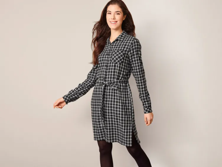 Damen Flanell-Longbluse aus reiner Baumwolle