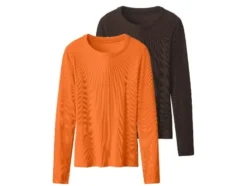 Damen Gerippte Langarmshirts, 2 Stück