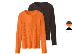 Damen Gerippte Langarmshirts, 2 Stück