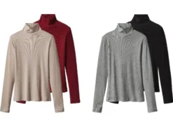 Damen Gerippte Rollkragenshirts, 2 Stück