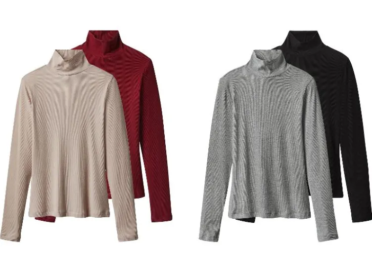 Damen Gerippte Rollkragenshirts, 2 Stück