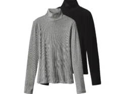 Damen Gerippte Rollkragenshirts, 2 Stück