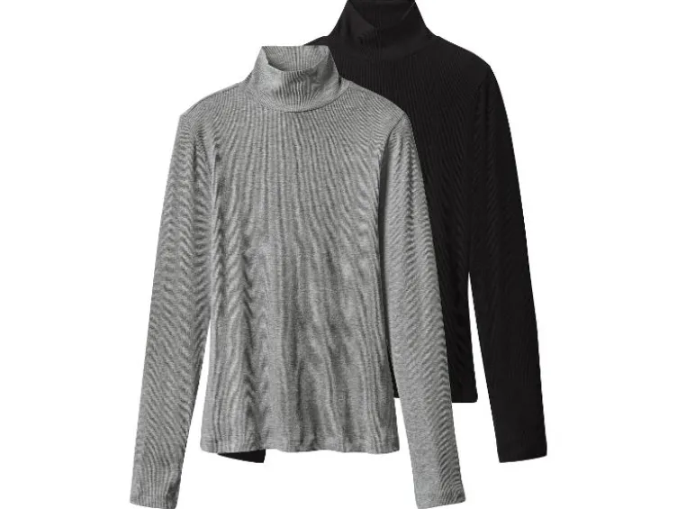 Damen Gerippte Rollkragenshirts, 2 Stück