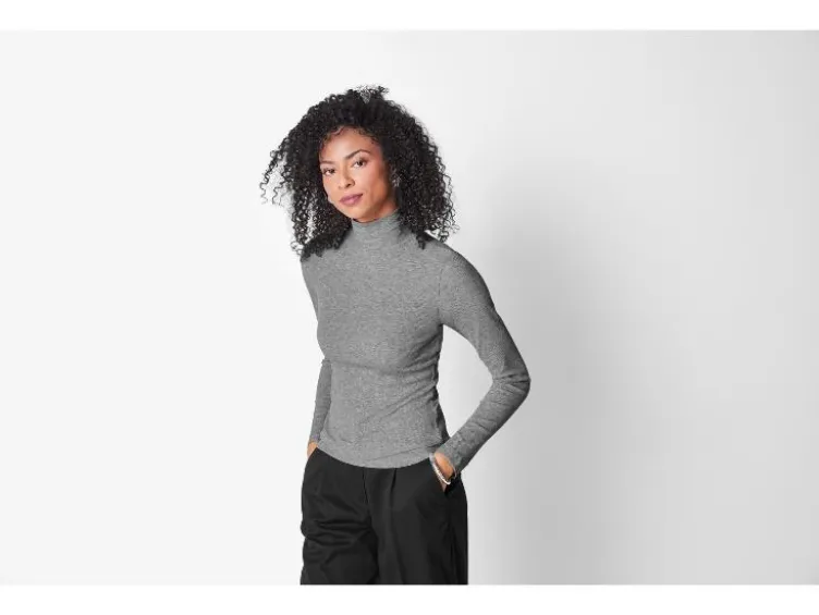 Damen Gerippte Rollkragenshirts, 2 Stück