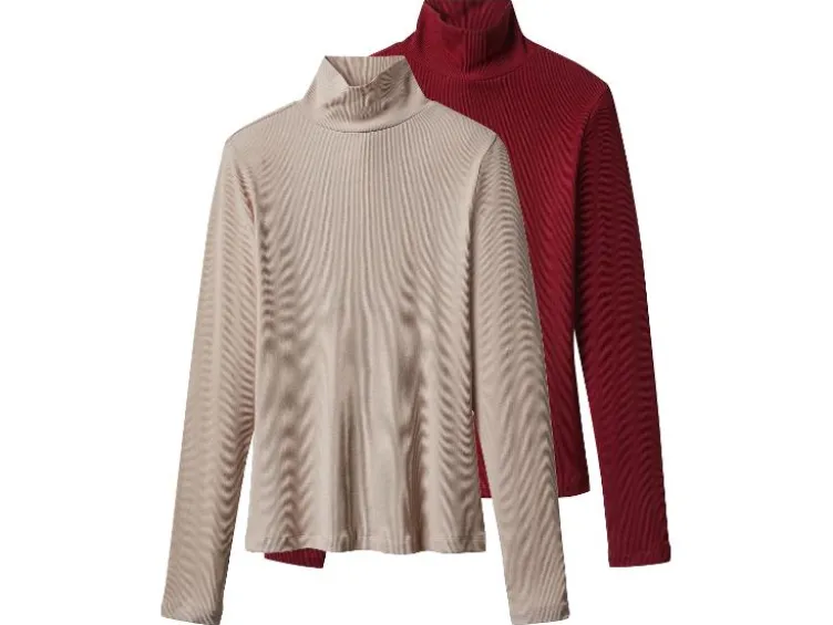Damen Gerippte Rollkragenshirts, 2 Stück
