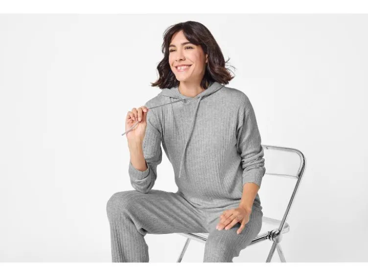 Damen Gerippter Strickhoodie
