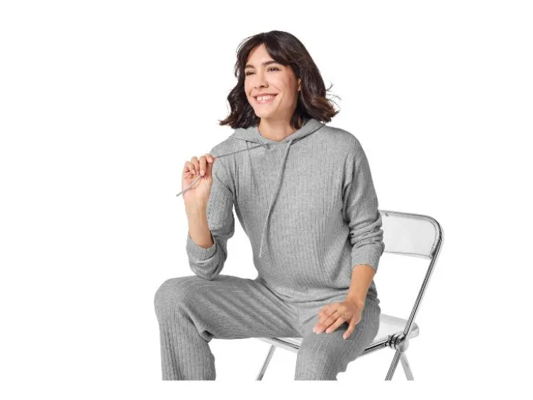 Damen Gerippter Strickhoodie