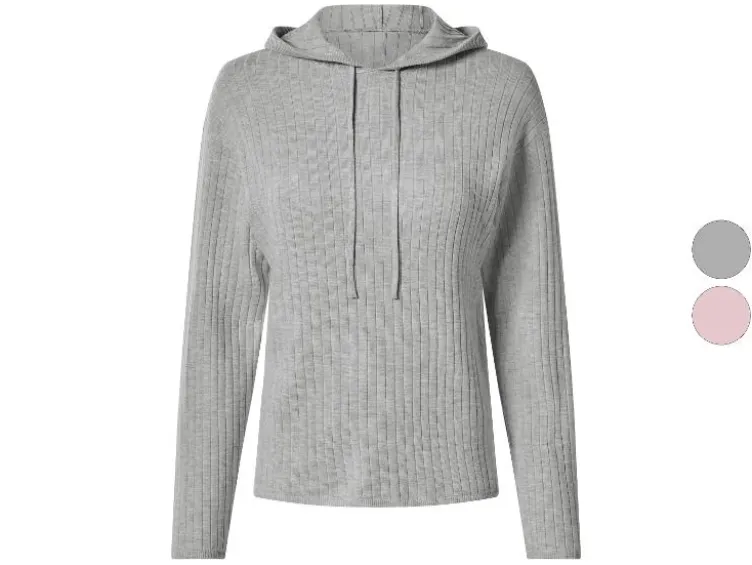 Damen Gerippter Strickhoodie