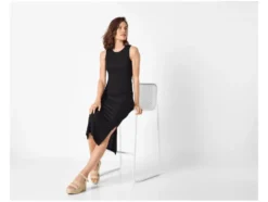 Damen geripptes Midi-Kleid