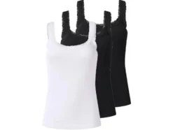 Damen Gerippte Tops mit Spitze, 3 Stück
