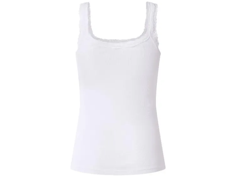 Damen Gerippte Tops mit Spitze, 3 Stück
