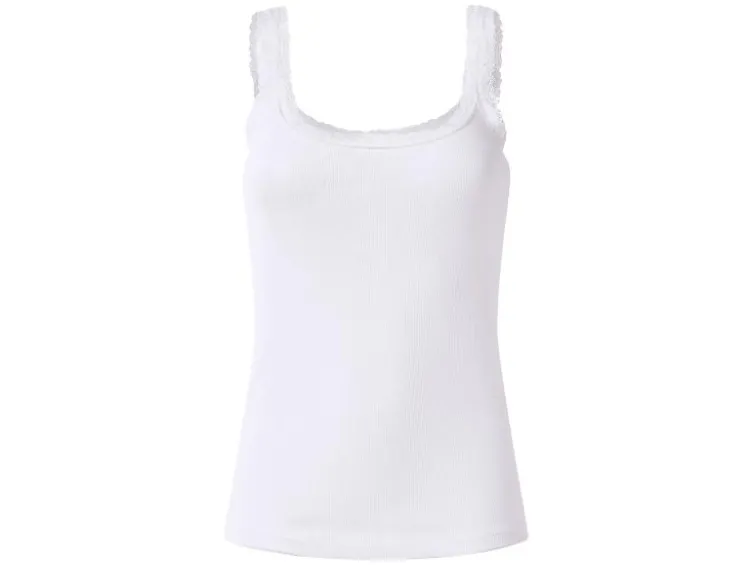 Damen Gerippte Tops mit Spitze, 3 Stück