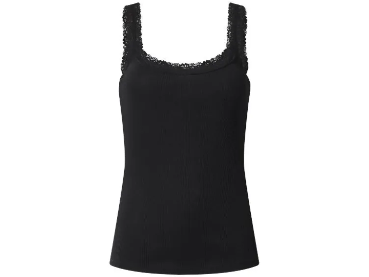 Damen Gerippte Tops mit Spitze, 3 Stück