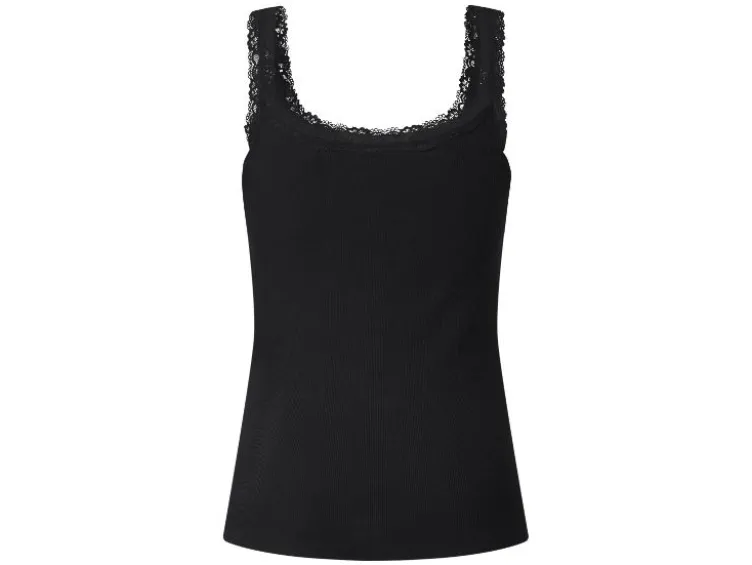 Damen Gerippte Tops mit Spitze, 3 Stück