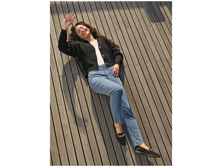 Damen Jeans, Straight Fit, hohe Leibhöhe
