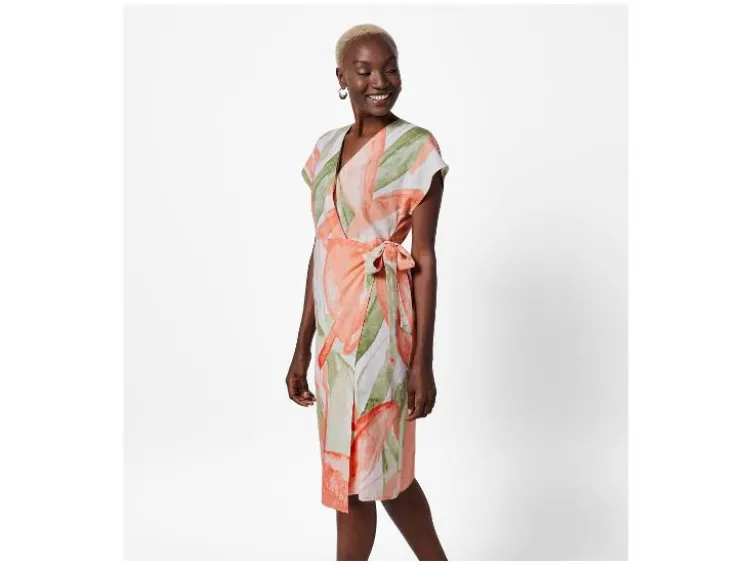 Damen Kleid / Wickelkleid mit Leinen