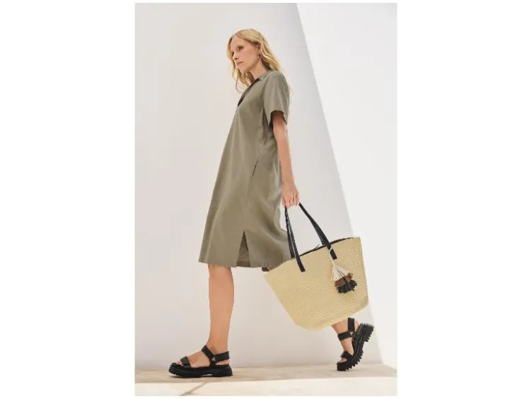 Damen Kleid / Wickelkleid mit Leinen