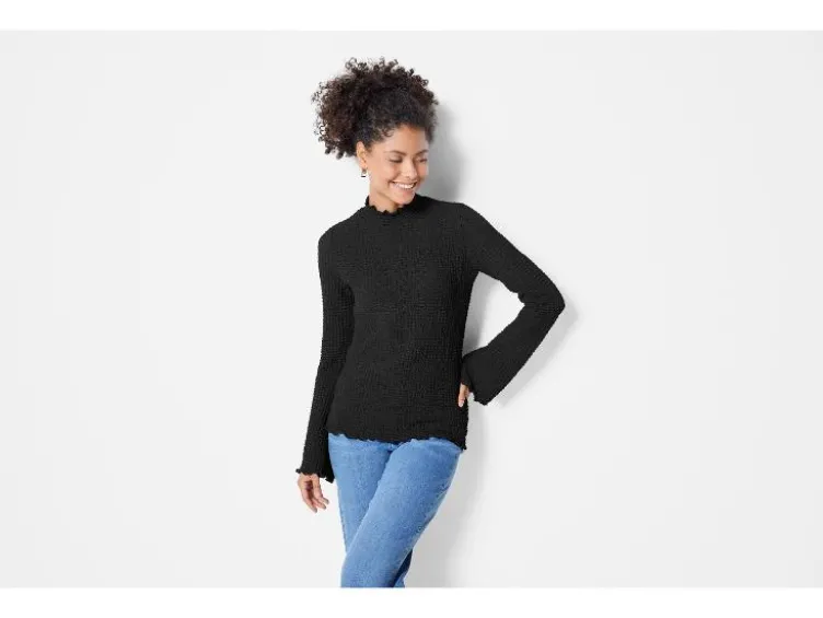 Damen Langarmshirt, mit modischem Jacquard-Jersey