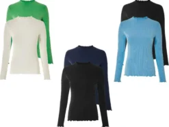 Damen Langarmshirts, 2 Stück, aus weicher Ripp-Qualität