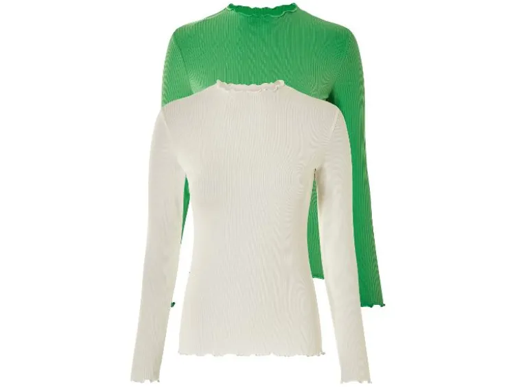 Damen Langarmshirts, 2 Stück, aus weicher Ripp-Qualität