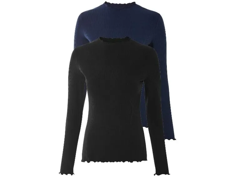 Damen Langarmshirts, 2 Stück, aus weicher Ripp-Qualität