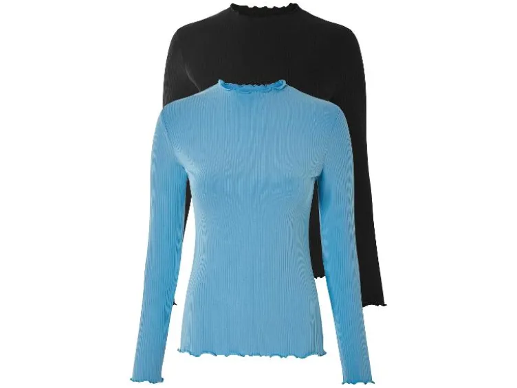 Damen Langarmshirts, 2 Stück, aus weicher Ripp-Qualität