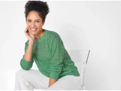 Damen Lochstrickpullover, aus weichem Ajour-Strick