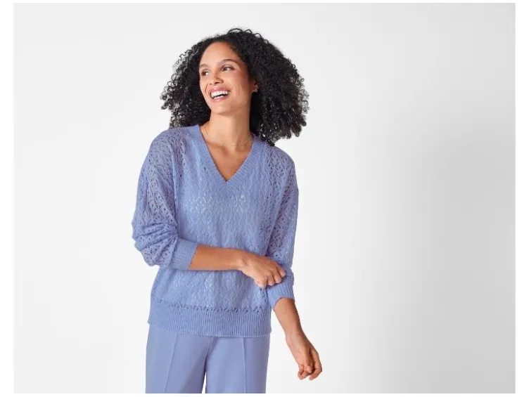 Damen Lochstrickpullover, aus weichem Ajour-Strick
