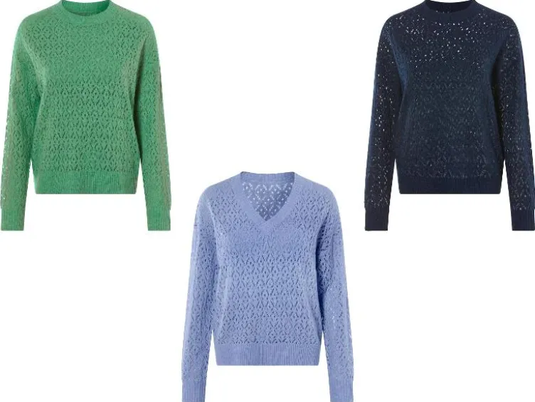 Damen Lochstrickpullover, aus weichem Ajour-Strick