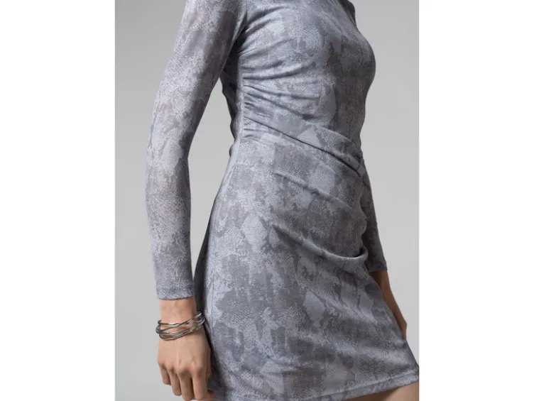 Damen Mesh-Kleid mit modischem Snake-Print, grau